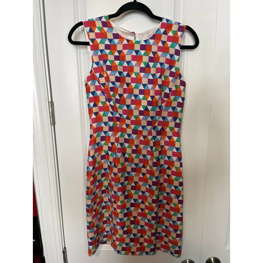 Kate Spade Abbey Geometric Print‎ Sleeveless Sheath Midi Dress Colorful Women 2